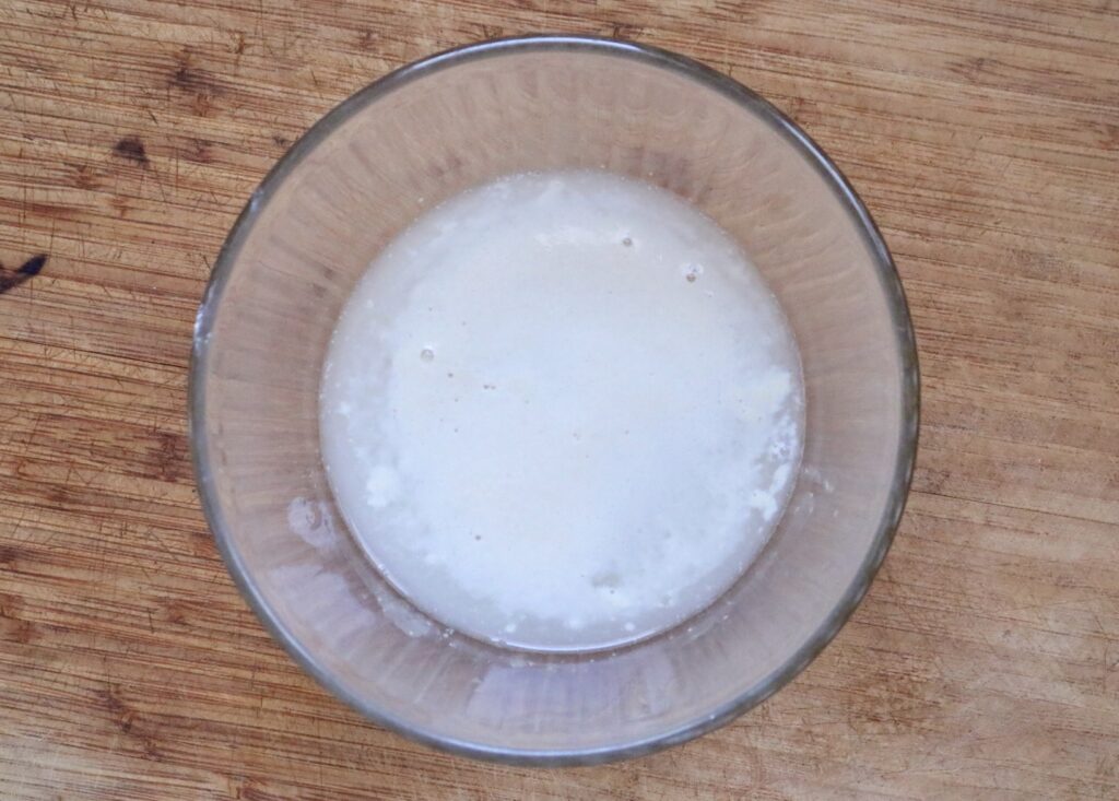 whole grain everything bagels yeast and water in glass bowl